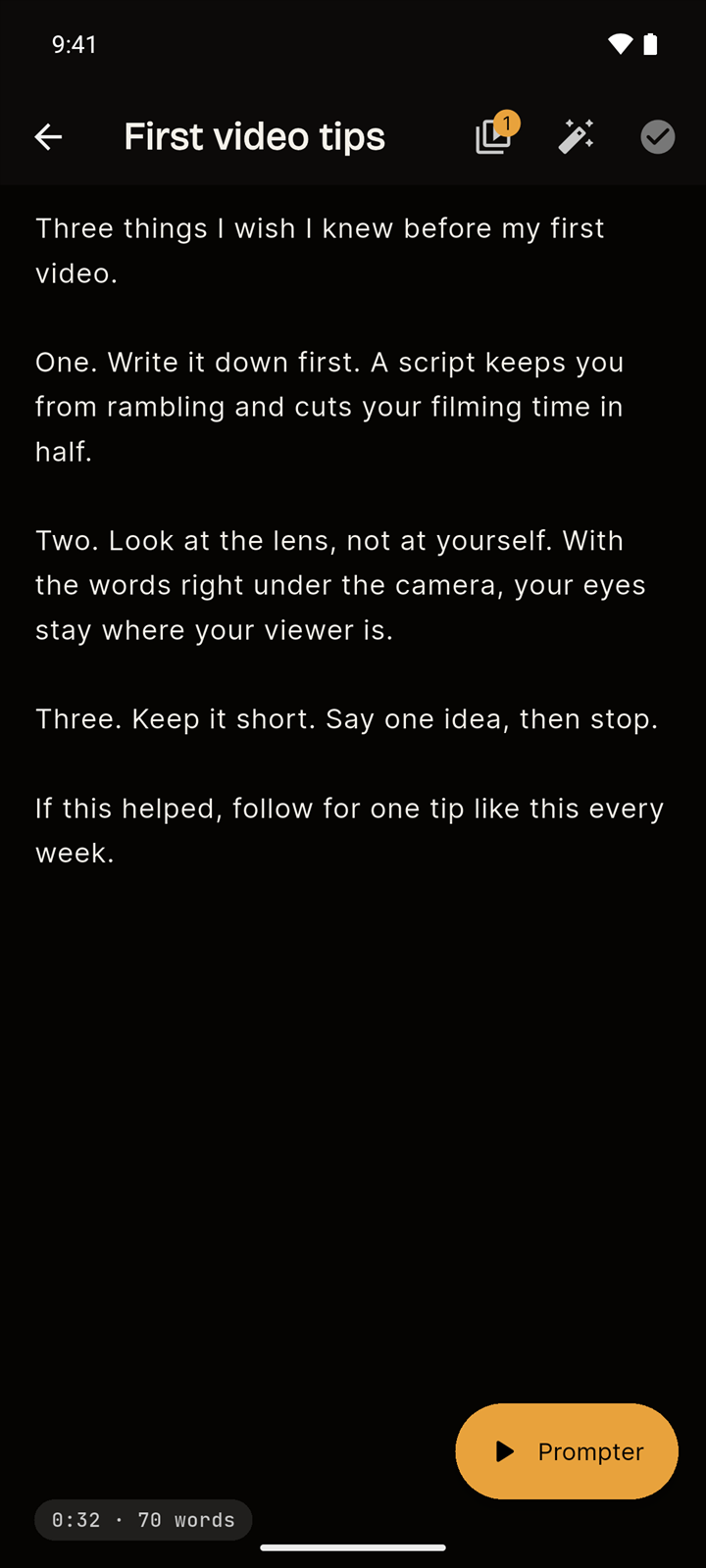 The script editor, in dark mode