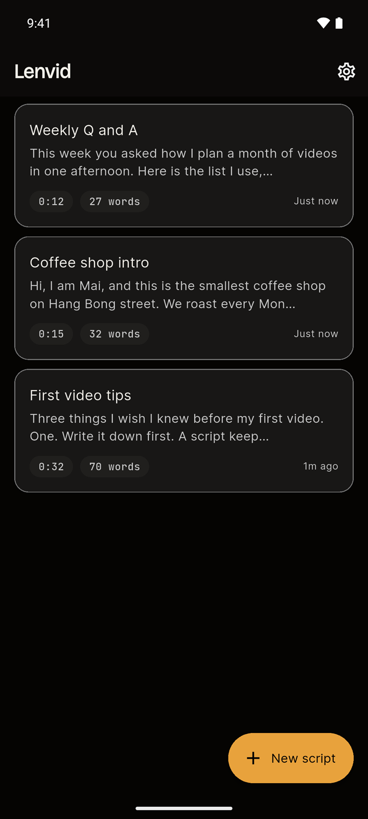 The same screen in dark mode